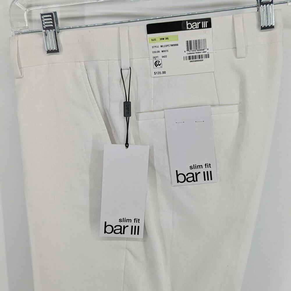 Bar III Men's Slim-Fit Linen Cotton Suit Dress Pants White Solid 30 x 30
